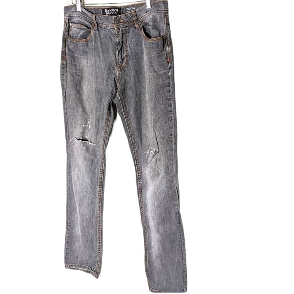 Standard And Grind Slim Charcoal Grey 100% Cotton Ripped Jeans 34x34 Slim